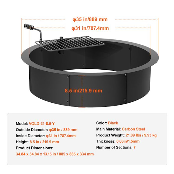 Foyer-Duoku-ring-med eldring för grillning-Utvändig diameter 89 cm/Inre diameter 78,7 cm