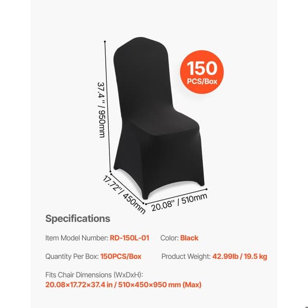 Stolsöverdrag - DUOKU - RD-150L-01 - 150 stycken - Utsträckbara - Svart Svart