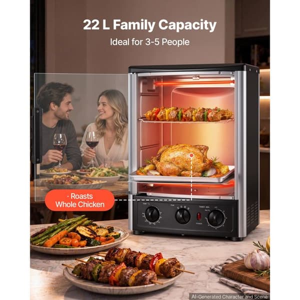 Vertikal elektrisk grill - DUOKU - TB2020A - 22 L - 1500 W - Temp. 0-240 °C