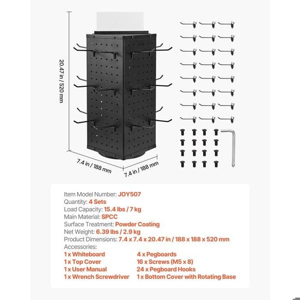Roterende Perforerede Panel Stativ-Duoku-18,8 x 18,8 x 52 cm-Tykt Koldt Limmet Stål Opbevaringsperforeret Panel til Dagligvarebutik
