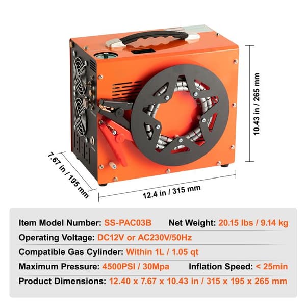 Compresor de Aire PCP-Duoku-350W 30Mpa- con Convertidor de Potencia Integrado-Parada Automática-DC12V/AC230V