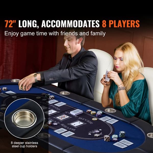 Foldable Poker Table-Duoku-8 Spillere 72 Tommer-til Blackjack og Texas Holdem med Polstrede Rails