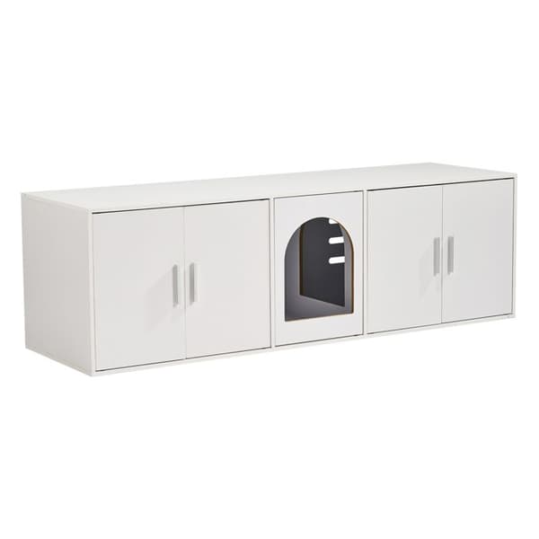 Kattebakke - DUOKU - Træskab - Til 2 Katte - 57,9"L x 18,3"b x 17,9"H - Hvid