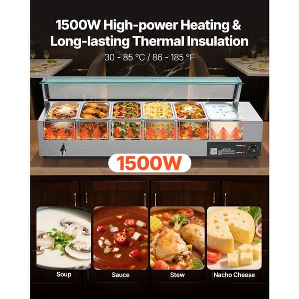 Värmeskål - DUOKU - M-2316 - 1500 W - Rostfritt stål - 6 behållare 1/3