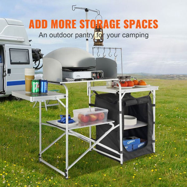 Camping Køkensbord-Duoku-Foldbart Bordsæt med 1 Skab-til Camping