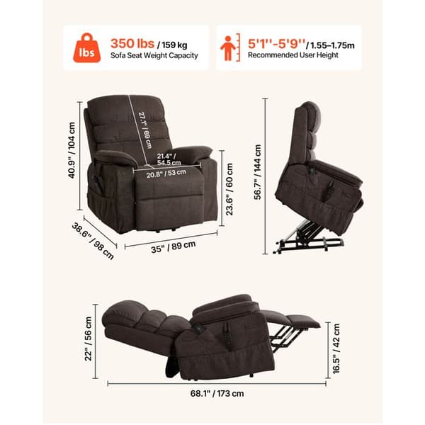 Elstol med lutning - DUOKU - SX-81726-EU-B(EU) - Dubbelmotor - Massage & värme - Brun chenille brun