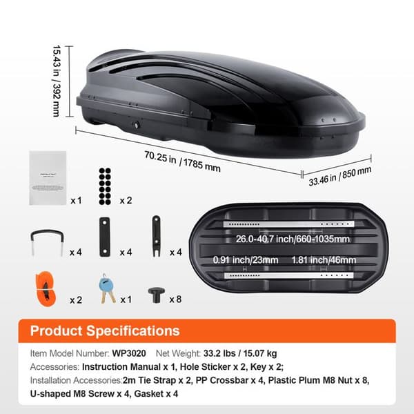 Takbox - DUOKU - WP3020 - 340 L - Dubbelåpning - Aerodynamisk