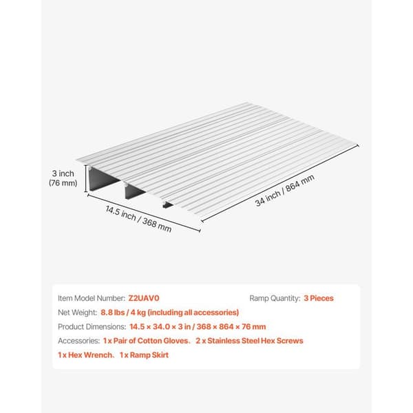 Aluminium-Duoku-ramp för rullstol, maximal höjd 87 mm, lastkapacitet 363 kg
