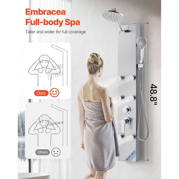 Brusekolonne - DUOKU - 7016FL - Børstet Rustfrit Stål - Regn Effekt Hoved - Højt Tryk System Pengar