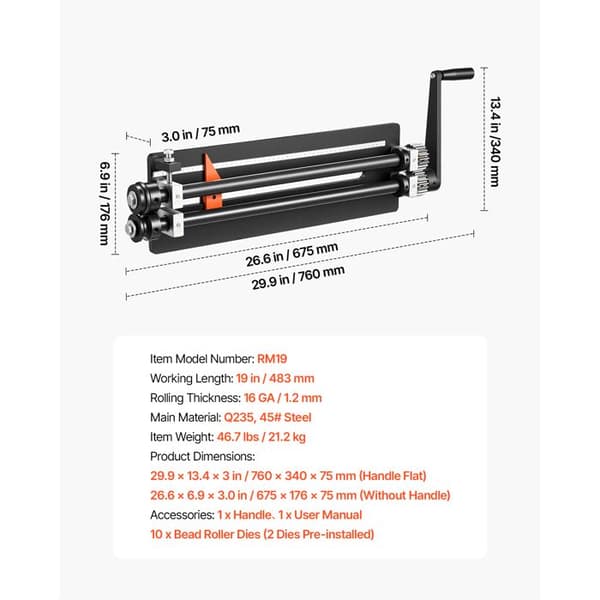 Manuell Kantpress 483 mm 1,2 mm-Duoku-med Formningsrullar för Aluminium- och Kopparplåtar, Hållbar, Utrustad med Justerbart Stopp