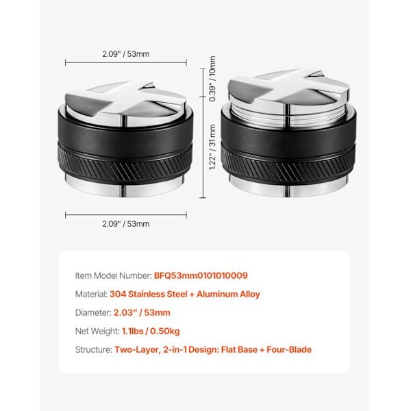 Kaffedispenser - DUOKU - 53 mm - Rustfrit stål 304 - 2 i 1 - Viftebase