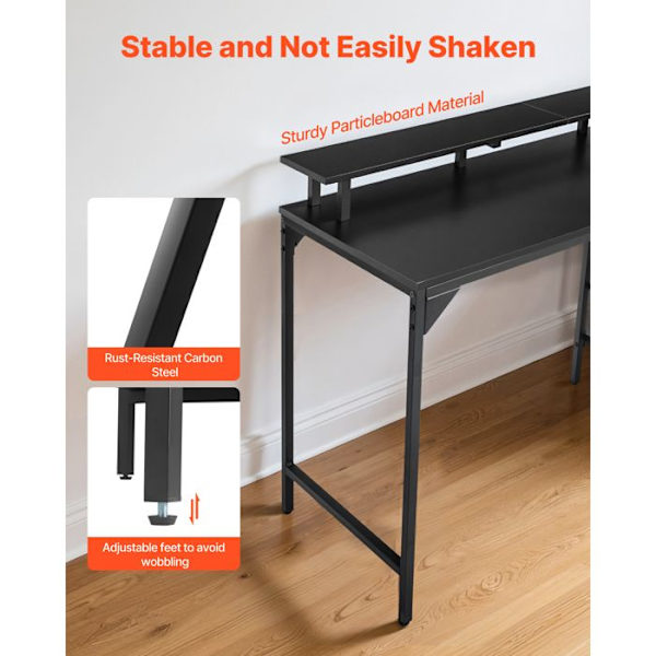 Computer Desk 120 cm-Duoku-with Integrated LED Lighting and Electrical Outlets-with 4 Spacious Drawers-Black