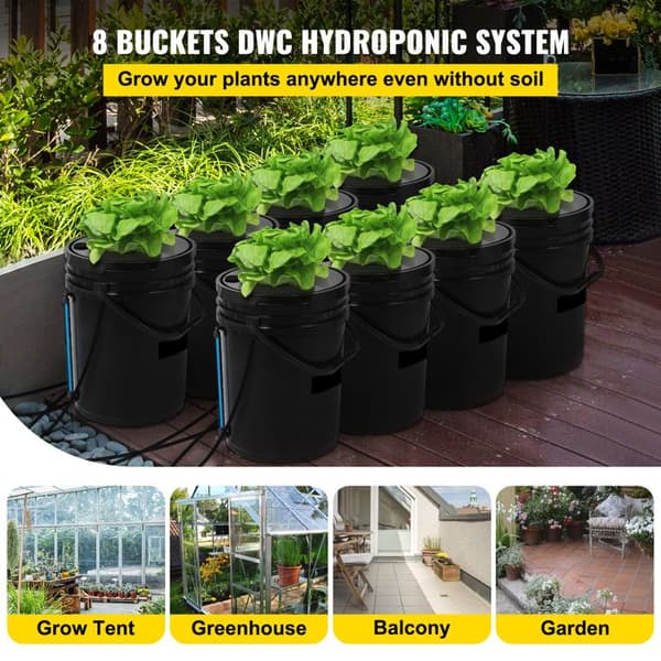DWC Hydrokulturssystem-Duoku-Avanceret Hydrokulturkonfiguration-8 spande på 5 gallon-DWC-system med luftpumpe