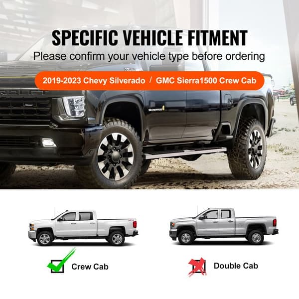 Trinbræt - DUOKU - 2019-2024 Chevy Silverado/GMC Sierra - Rustfrit stål - 500 lb - Sort