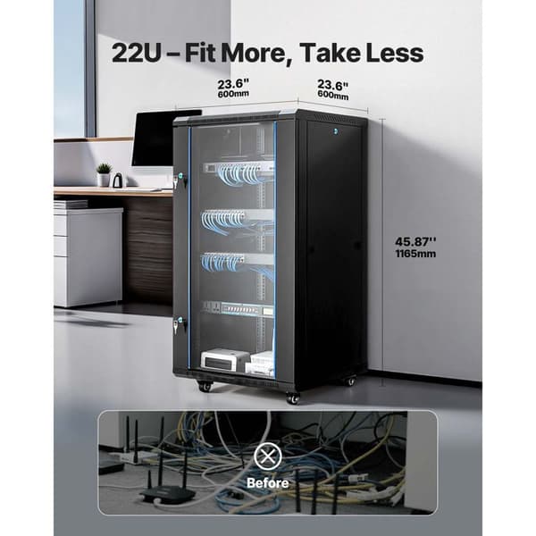 22U-Duoku-Væg Server Rack-Skabsnet-Wall Rack-Dybde 60 cm-Kapacitet 136 kg
