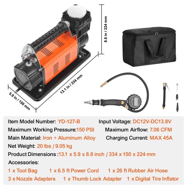 Luftkompressor - DUOKU - YD-127-B - Bærbar Pumpe - Digitalt Manometer - 7,06 CFM