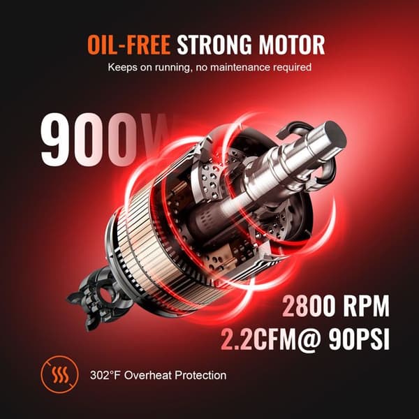Luftkompressor - DUOKU - 2,1 Gallons - Oljefri tank - 900 W - 70 dB