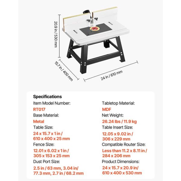 Toupie Bord - DUOKU - RT017 - Justerbar Guide - MDF Plade - Solid Metal Base