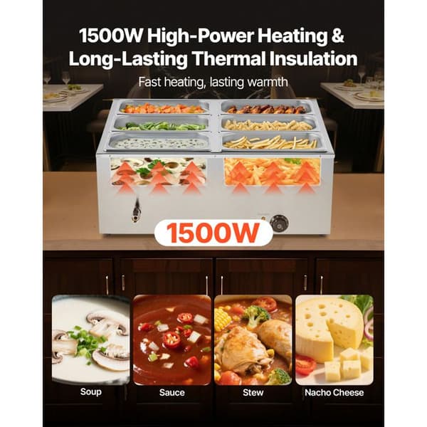 Elektrisk varmeplade - DUOKU - M-1323 - 1500W - Rustfrit stål - 6 bakker 1/3