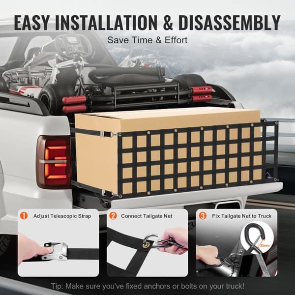 Hayon-Duoku filet-60 po x 18 po-Robust til lastbilplatform-4 stropper-justerbar