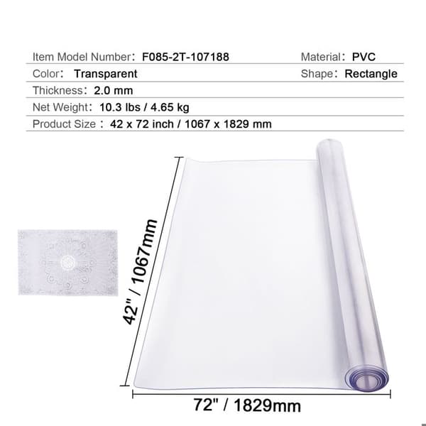 Bordskydd - DUOKU - 106,7 x 182,9 cm - Transparent Skydd - Tjocklek 2,0 mm - PVC Transparent