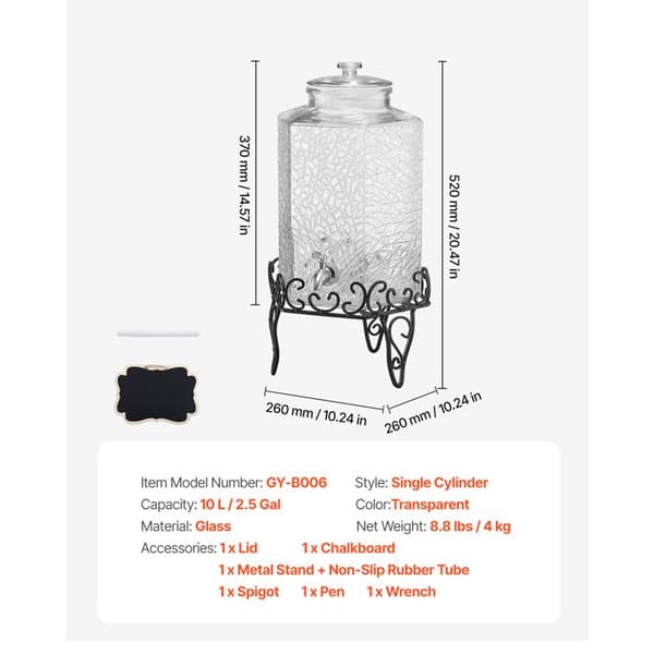 Dryckesdistributör - DUOKU - GY-B006 - 10 L - Glas - Rostfritt stål kran Transparent