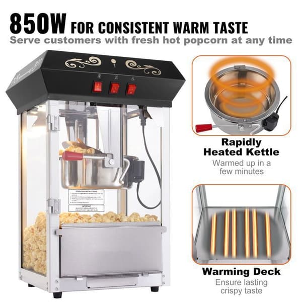 Popcornmaskin - DUOKU - NP08001SE - 850 W - 48 koppar - Härdat glas Svart