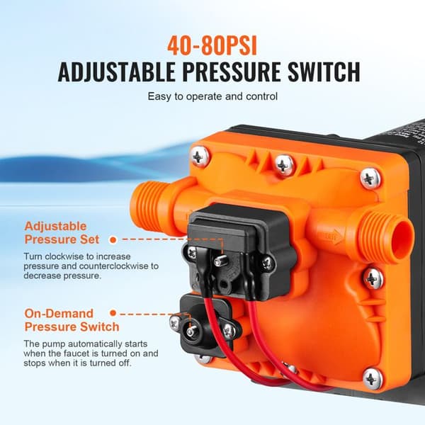 Självprimande Membranvattenpump-Duoku-12 V DC-Flöde av 99 L/min med Tryckregulator-3,8 bar-Avsett för Fordonsvask.