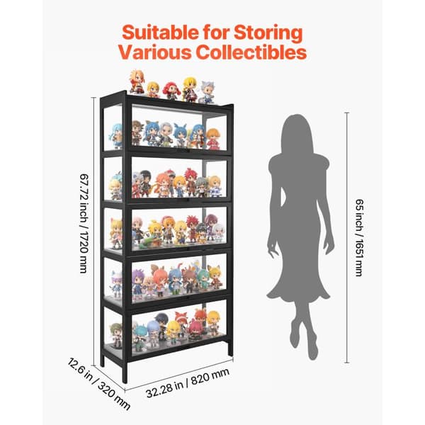 Vitrine til samling - DUOKU - OPX-BDSR05BL - 5 niveauer - Translucente akryl døre - 82×32×172 cm Svart