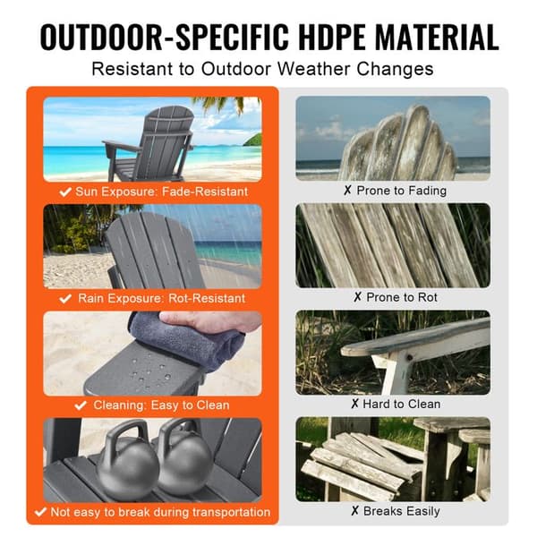 Adirondack-tuolit - DUOKU - 2 kpl - Käännettävä - HDPE - Mukiteline - Harmaa Grå