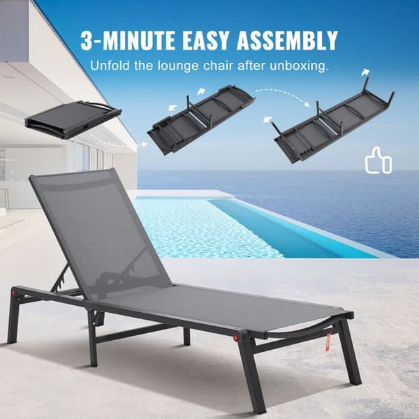 Chaise Longue Udendørs - DUOKU - Model 6151 - Justerbar 5 Positioner - Sammenklappelig - Mørkegrå Aluminium Mörkgrå