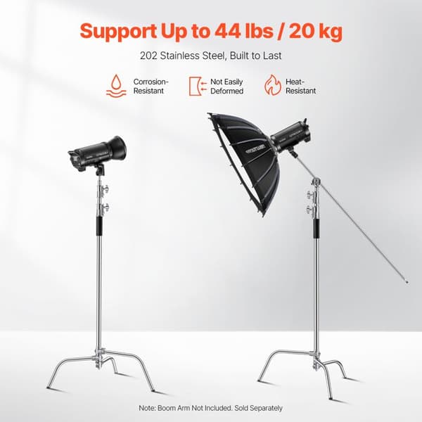 Støtte C-Duoku-330 cm-Støtte til robust fotografisk belysning i rustfrit stål. 1,5 til 3 m