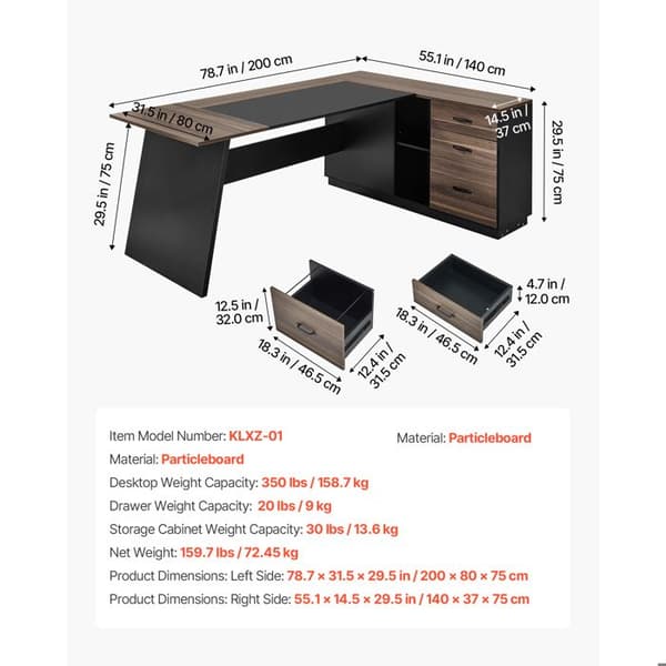 L-formet skrivebord - DUOKU - KLXZ-01 - Spånplade - Brun og sort - 200x80x75 cm Brun och Svart