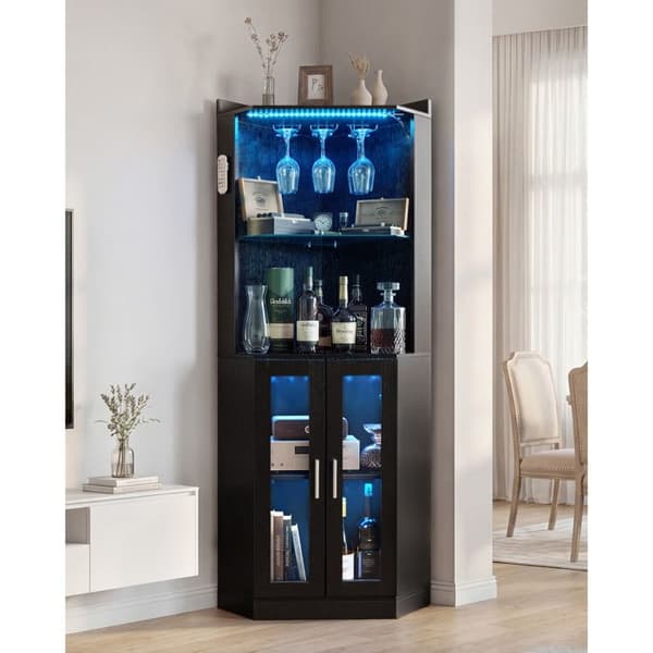 Modern Hörnbar-Möbel-Duoku-Vin Skåp med Justerbart LED-belysning-Förvaring för Vardagsrum-Kök eller Matrum