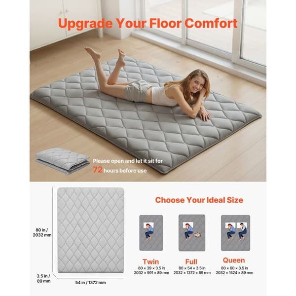 Futonmadrass - DUOKU - KZ-007 - Full 140x200 cm - Fällbar 9 lager - Tjocklek 8,9 cm Grå