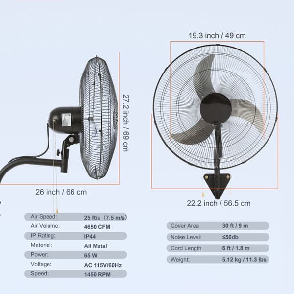 Væghængt Ventilator - DUOKU - 19 tommer - 3 Hastigheder - 4650 CFM - Elektrisk