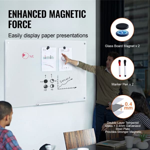 Magnetisk Whiteboard - DUOKU - 48"x32" - Härdat Glas - Torrtäckbar - Inkluderar 2 Markörer