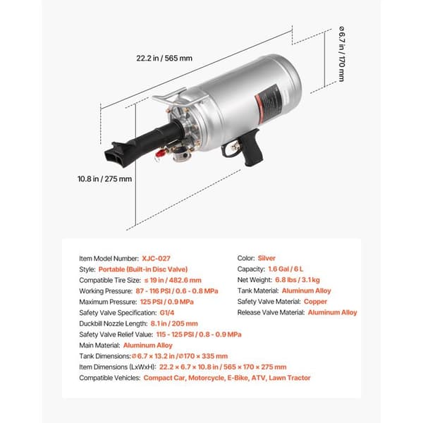 Luftkompressor - DUOKU - XJC-027 - Bærbar - 6 L - Driftstryk 0,6-0,8 MPa