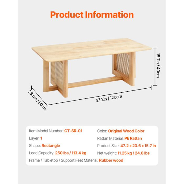 Lägre Bord - DUOKU - Rektangulär - Flätad Rots - Gummiträ - Modern Bohemisk Förvaring