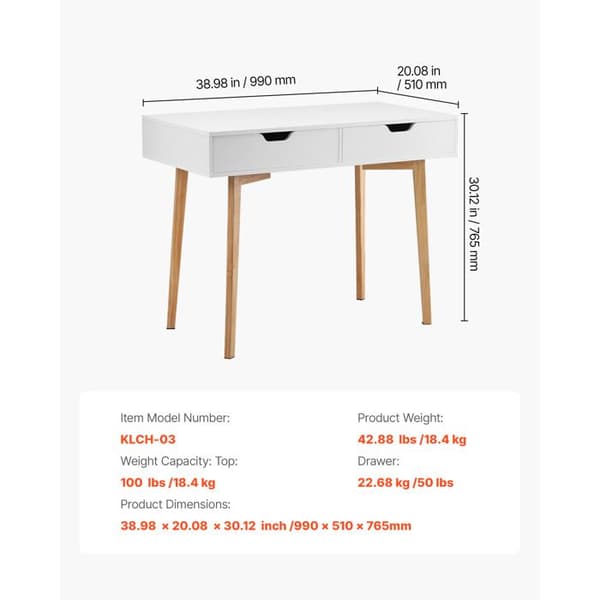 Lille skrivebord - DUOKU - KLCH-03 - Med skuffer - MDF - Hvid