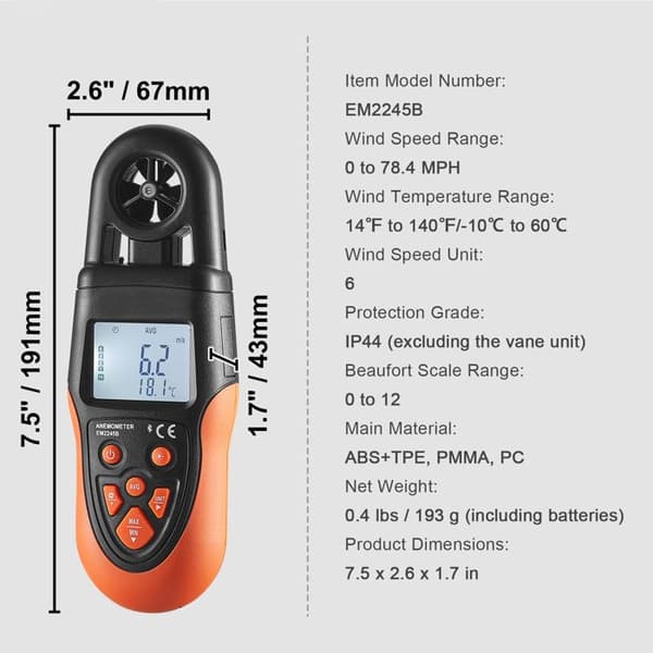 Portabel Bluetooth Anemometer-Duoku-Digital Vindhastighedsmåler 14℉-140℉-med LED-baggrundsbelysning-Måler Vindhastighed