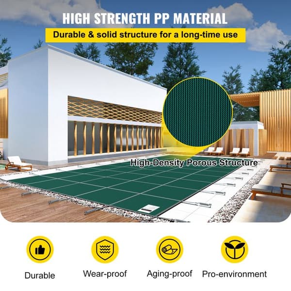 Säkerhetsöverdrag för Pool-Duoku-16 x 30 fot-Starkt Nätöverdrag med Dräneringshål-Rektangulär grön