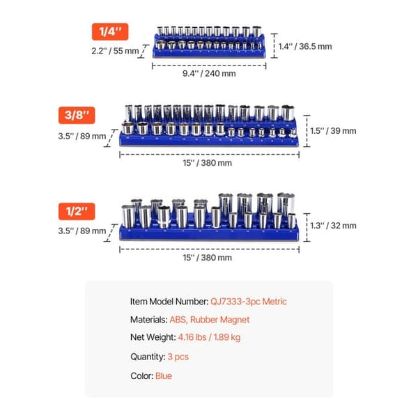 "Sæt af magnetiske bits-organisatorer - Duoku - 3 dele til 1/4'', 3/8'' og 1/2'' - Kan rumme 75 bits"