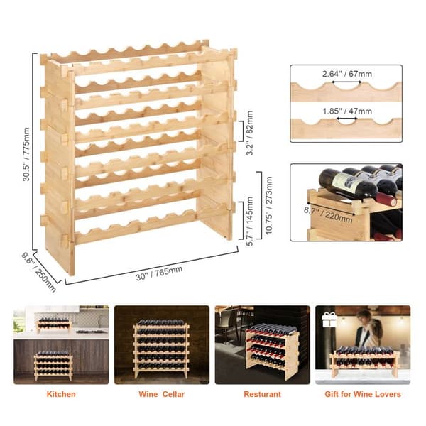 Viinikaappi - DUOKU - Modulaarinen Pinoonlähtöinen - 48 Pulloa - Bambupuu - 6 Tasoa