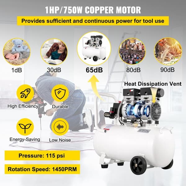 Luftkompressor - DUOKU - KYJ-6554 - 50 Liter - Ultra Tyst - 750 W Vit