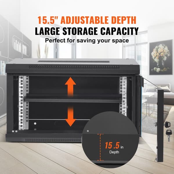 Væghængt serverrack - DUOKU - W26406 - 6U - Dybde 15,5 tommer - Kapacitet 200 lb