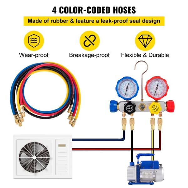 Pompe för Vakuum HVAC AC-Duoku-4,8 CFM 5PA-Manometer, Förpackning i Låda - för Hemklimatkontroll, Bilunderhåll