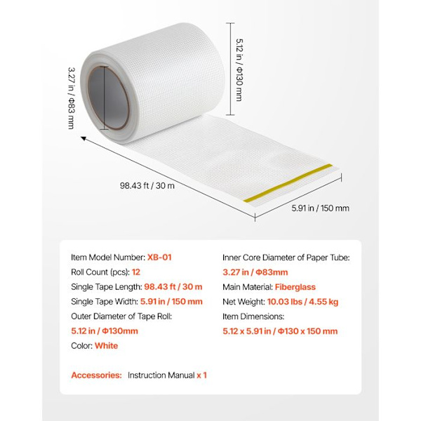 Tejp - DUOKU - 15 cm x 30 m - Glasfiber - Set med 12 rullar - Vit Vit