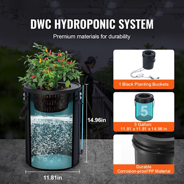 Hydroponisk DWC-Duoku 5 Gallon System - med Overhead Drypp Kit til Blomstrende Afgrøder