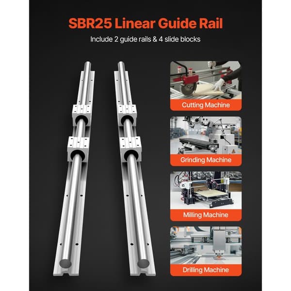 Lineære SBR25-guideskinner - Duoku - 1200 mm - 2 Stykker - 4 Integrerede Kuglelejer - med Fuldstøttet Aksel